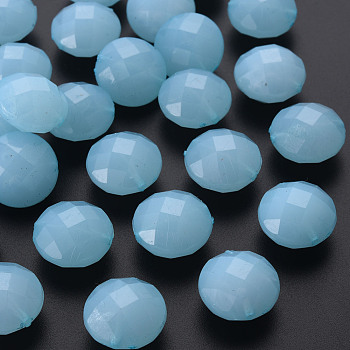 Imitation Jelly Acrylic Beads, Faceted, Flat Round, Light Sky Blue, 18.5x12.5mm, Hole: 1.5mm, about 220pcs/500g
