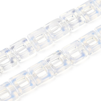 Opalite Beads Strands, Hollow Square, 10x10x3~4mm, Hole: 1mm, about 20pcs/strand, 8.07 inch(20.5cm)