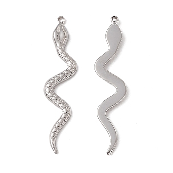 201 Stainless Steel Pendants, Snake Charm, Stainless Steel Color, 43x9x2mm, Hole: 1.6mm