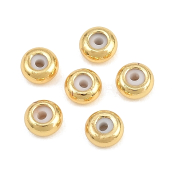 Brass Beads, with Silicone Inside, Flat Round, Rack Plating, Long-Lasting Plated, Lead Free & Cadmium Free, Real 18K Gold Plated, 4x2mm, Hole: 1~1.2mm