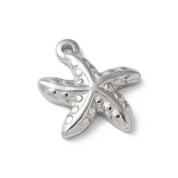 304 Stainless Steel Pendants, Starfish Charms, Stainless Steel Color, 19x16x3.5mm, Hole: 1.6mm