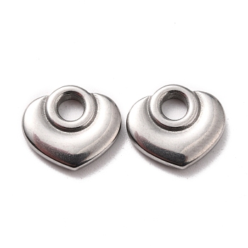 304 Stainless Steel Charms, Heart, Stainless Steel Color, 10.5x12x2mm, Hole: 3mm