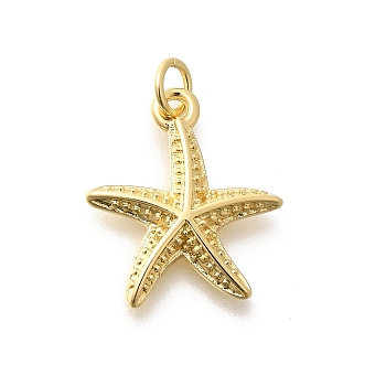 Brass Pendants, with Jump Ring, Long-Lasting Plated, Lead Free & Cadmium Free, Starfish Charms, Real 18K Gold Plated, 18.5x16.5x2.5mm, Hole: 3.5mm