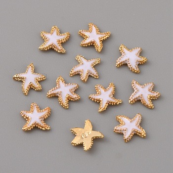 Alloy Enamel Cabochons, Nail Art Decoration Accessories, Golden, Starfish, White, 6x6x1mm