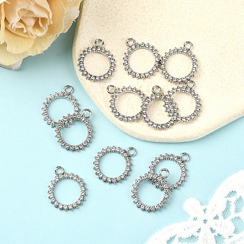 12Pcs Alloy Rhinestone Pendants, Ring Charms, Platinum, 20.5x17.5x2mm, Hole: 2mm