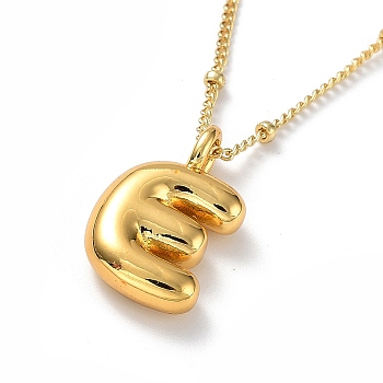 Initial Letter Brass Pendant Necklaces, Real 18K Gold Plated, Letter E, 17.52 inch(445mm), Letter: 19x12mm.