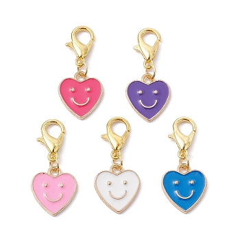 Heart Alloy Enamel Pendant Decorations, with Alloy Lobster Claw Clasps, Golden, 26mm, 5pcs/set