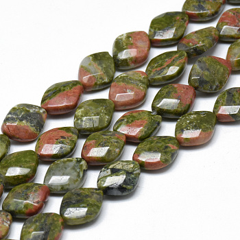 Natural Unakite Bead Strands, Faceted, Rhombus, 13x10x5mm, Hole: 1mm, about 16pcs/strand, 7.8 inch