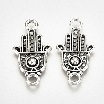 Tibetan Style Alloy Links connectors, Hamsa Hand/Hand of Fatima/Hand of Miriam, Cadmium Free & Lead Free,, Antique Silver, 24x12.5x2mm, Hole: 2mm, about 1200pcs/1000g