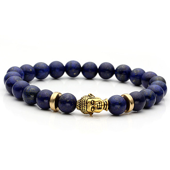 Synthetic Blue Goldstone & Buddha Head Beaded Stretch Bracelet
