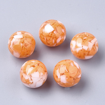 Resin Beads, Imitation Gemstone Chips Style, Round, Dark Orange, 10mm, Hole: 1.8mm