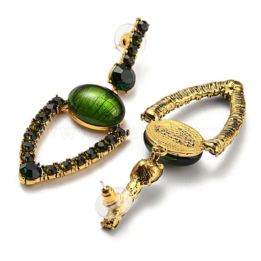 Green Glass Dangle Stud Earrings(EJEW-F323-02A)-2