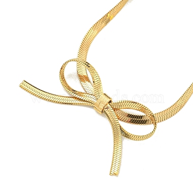 Ion Plating(IP) 304 Stainless Steel Flat Snake Chain Bowknot Pendant Necklaces(NJEW-Z041-07G)-2