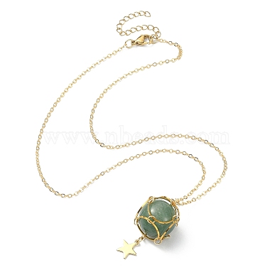 Brass Braided Macrame Pouch Star Pendant Necklace(NJEW-TA00096)-2