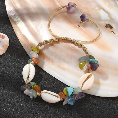 bracelets de perles tressées en pierres précieuses et cauris(BJEW-TA00384)-2