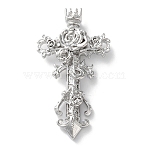 Brass Pendants, Cross with Flower Charms, Rack Plating, Long-Lasting Plated, Lead Free & Cadmium Free, Platinum, 41.5x22x4.5mm, Hole: 2.5x1.5mm(KK-L227-011P)