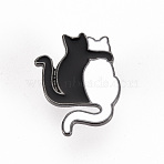Alloy Enamel Brooches, Enamel Pins, with Butterfly Clutches, Cat Shape, Cadmium Free & Nickel Free & Lead Free, Gunmetal, White & Black, 1x3/4 inch(24x19mm), Pin: 1mm(JEWB-S011-105-NR)
