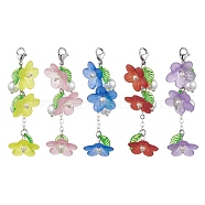 Transparent Acrylic Flower Pendant Decorations, with Glass Peark Beads and 304 Stainless Steel Lobster Claw Clasps, Mixed Color, 72mm(HJEW-JM01778)