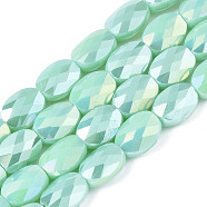 Electroplate Glass Beads Strands, AB Color Plated, Oval, Faceted, Aquamarine, 8x6.5x4mm, Hole: 1.2mm, about 72pcs/strand, 23.62 inch(60cm)(EGLA-S194-11A-A04)