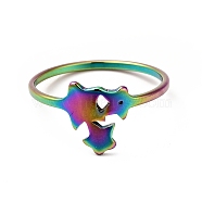 Ion Plating(IP) 201 Stainless Steel Triple Star Finger Ring for Women, Rainbow Color, US Size 6 1/4(16.7mm)(RJEW-G266-26M)