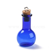 Glass Pendants, with Wood Bottle Stopper and Platinum Alloy Loops, Bulb Shaped, Blue, 34x18mm, Hole: 2mm(GLAA-P053-01A-02)