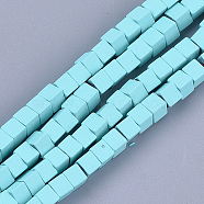 Spray Painted Non-magnetic Synthetic Hematite Beads Strands, Cube, Pale Turquoise, 4x4x4mm, Hole: 0.8mm, about 94~100pcs/strand, 15.5 inch~16.3 inch(G-T116-22-08)