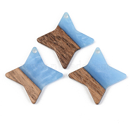 Opaque Resin & Walnut Wood Pendants, Star, Cornflower Blue, 29.5x29.5x3mm, Hole: 2mm(RESI-S389-011A-C01)