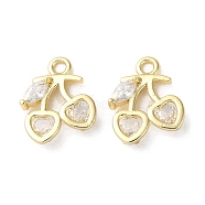 Brass Micro Pave Cubic Zirconia Charms, Cherry Charms, Real 18K Gold Plated, 11.5x9x2mm, Hole: 1.4mm(KK-F872-11G)