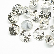 Pointed Back Glass Rhinestone Cabochons, Crackle Style, Back Plated, Faceted, Diamond, Crystal, 8x4.5mm(RGLA-T111-8mm-001)