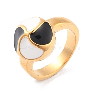 Enamel Windmill Finger Ring for Women, Golden, Black, US Size 6~9(16.5~18.9mm)(RJEW-L103-03-G)