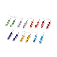 7 Pairs 7 Color Lampwork Evil Eye & Glass Beaded Dangle Earrings, Brass Long Drop Earrings for Women, Mixed Color, 56mm, Pin: 0.5mm, 1 Pair/color(EJEW-JE05086)