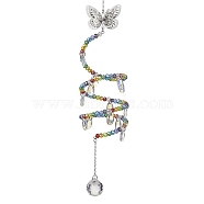 Butterfly Brass & 304 Stainless Steel Hanging Suncatchers, with Glass Pendants and Beads, Stainless Steel Color, 330mm, Hole: 8mm(HJEW-TA00163)