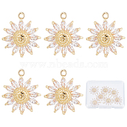 8Pcs Brass Micro Pave Cubic Zirconia Pendants, Nickel Free, Daisy, Clear, Real 18K Gold Plated, 21x17x5.5mm, Hole: 1.6mm(KK-BBC0002-99)