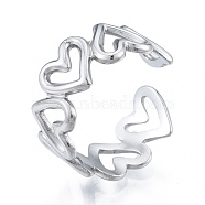 304 Stainless Steel Hollow Heart Cuff Rings, Open Rings for Women Girls, Stainless Steel Color, US Size 6(17.1mm)(RJEW-N038-124P)