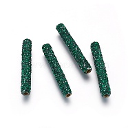 Brass Rhinestone Beads, Tube, Emerald, 35x5.5mm, Hole: 2mm(RB-G166-02A)