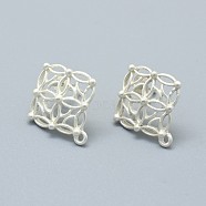 Alloy Stud Earring Findings, with Loop, Brass Pins and Ear Nuts/Earring Backs, Long-Lasting Plated, Rhombus, Matte Silver, 21.5x19mm, Hole: 1.4mm, Pin: 0.7mm(X-PALLOY-F255-08MS)