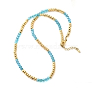 Rack Plating Brass and Glass Bead Necklaces, Cadmium Free & Lead Free, Long-Lasting Plated, Real 18K Gold Plated, Deep Sky Blue, 17.80 inch(45.2cm)(NJEW-C056-02G-02)