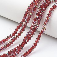 Electroplate Transparent Glass Beads Strands, Half Rose Gold Plated, Faceted, Rondelle, FireBrick, 6x5mm, Hole: 1mm, about 85~88pcs/strand, 16.1~16.5 inch(41~42cm)(EGLA-A034-T6mm-R05)