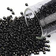 TOHO Round Seed Beads, Japanese Seed Beads, (2210) Silver Lined Jet Black Opaque, 11/0, 2.2mm, Hole: 0.8mm, about 1110pcs/bottle, 10g/bottle(SEED-JPTR11-2210)