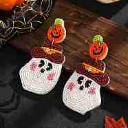 Halloween Style Ghost Pattern Glass Bead Handmade Stud Earrings for Women, Colorful, 87x43mm(GN2151)