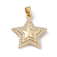 Rack Plating Brass Micro Pave Cubic Zirconia Pendants, Cadmium Free & Lead Free, Long-Lasting Plated, Star Charm, Real 18K Gold Plated, 21.5x19.5x3mm, Hole: 3.5x5mm(KK-G451-22G)