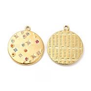 Vacuum Plating 201 Stainless Steel with Rhinestone Pendants, Flat Round Charms, Real 18K Gold Plated, Colorful, 20.5x18x2mm, Hole: 1.2mm(STAS-J401-VC927)