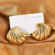 304 Stainless Steel Sea Wave Stud Earrings, Real 18K Gold Plated, 25x30mm(EJEW-M073-07G-01)