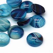 Dyed Natural Striped Agate/Banded Agate Cabochons, Half Round/Dome, Steel Blue, 16x6~7mm(G-R348-16mm-01)