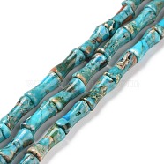 Natural Imperial Jasper Beads Strands, Dyed, Bamboo Stick, Dark Turquoise, 12x5mm, Hole: 0.5mm, about 34pcs/strand, 15.94''(40.5cm)(G-P475-01E)