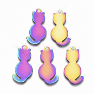 Ion Plating(IP) 201 Stainless Steel Pendants, Stamping Blank Tag, Etched Metal Embellishments, Cat Shape, Rainbow Color, 27x14x0.3mm, Hole: 1.8mm(X-STAS-R114-029)