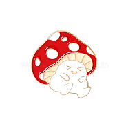 Mushroom with Animal Enamel Pin, Golden Brass Brooch for Backpack Clothes, Mushroom Pattern, 23~30x20~28mm(MUSH-PW0001-030A)