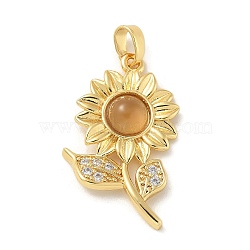 Brass Micro Pave Cubic Zirconia with Resin Pendants, Sunflower Charms, Real 18K Gold Plated, Peru, 26.5x16.5x4mm, Hole: 4x3mm(KK-G517-05G-02)