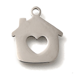 201 Stainless Steel Pendants, House with Heart Charms, Stainless Steel Color, 14x12.5x1mm, Hole: 1.5mm(STAS-R136-14P)