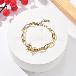 304 Stainless Steel Charm Bracelets, Paperclip Chains Bracelets for Women, Butterfly, Golden, 5-7/8 inch(15cm)(BJEW-F487-02G)